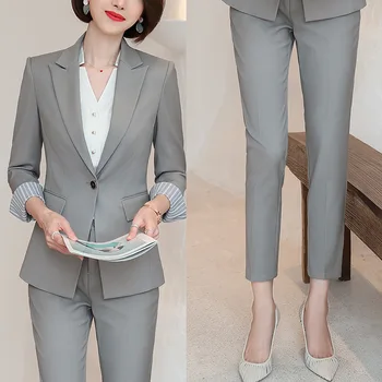 

Autumn New Elegant Office Lady Business Suits Female Two Piece Sets Femme Long Sleeve Jacket and Trouser suits plus size 4XL