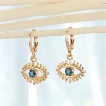 

1Pair Bohemian Hollow Zircon Evil Eye Hoop Earrings For Women European Vintage Cute Shiny Crystal Stud Earrings Turkish Jewelry
