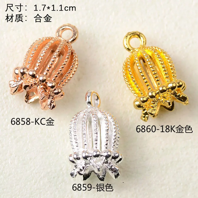 

50pcs 11*17mm Gold/silver Color 3D Copper Hollow Core Flower Charm Blossom charm DIY for Hairpin Handmade Wedding Jewelry Making