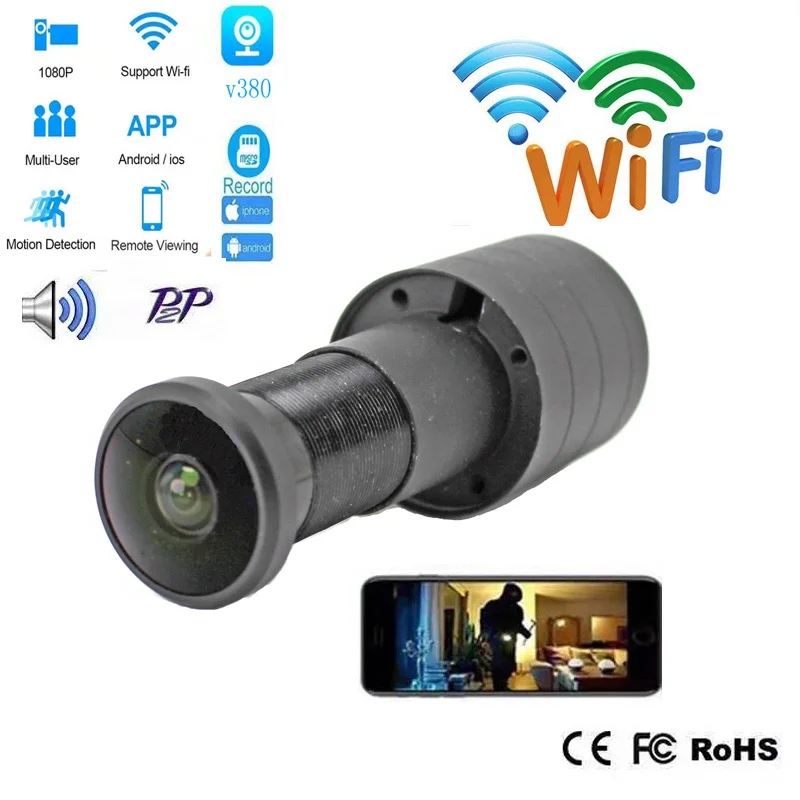 Wi Fi камера дверного глазка HD 1080P панорамная рыбий глаз для домашней безопасности