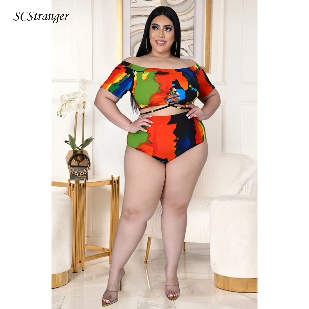 Bañador con estampado de un hombro para mujer, traje de baño Sexy a la moda, de manga corta, con temperamento de talla grande, ropa de baño