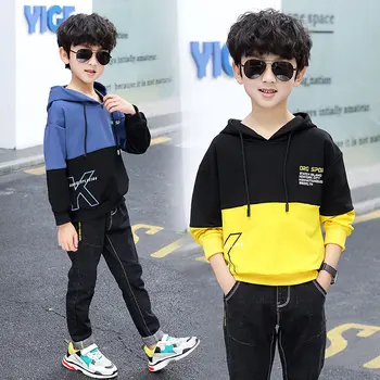 

Boys Hoodies Sweatshirts For 5 To 14 Years Old Clothing Letter Print Teenager Patchwork Outfits Boy Children Hooded Sweatshirts