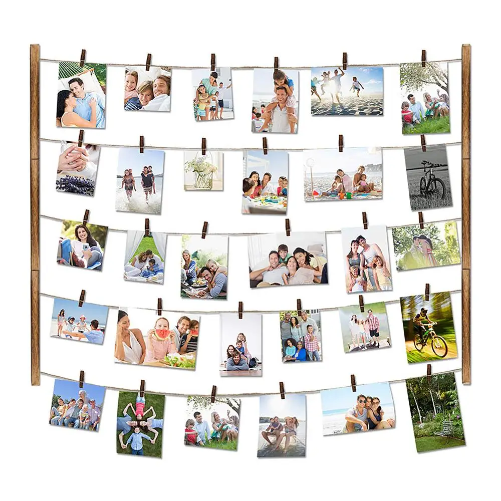 Ceny 26 × 29 cali drewniana ramka na zdjęcia wyświetlacz zdjęcia organizator wiszące dekoracje ścienne wyświetlanie zdjęć ramka z 30 klipsami