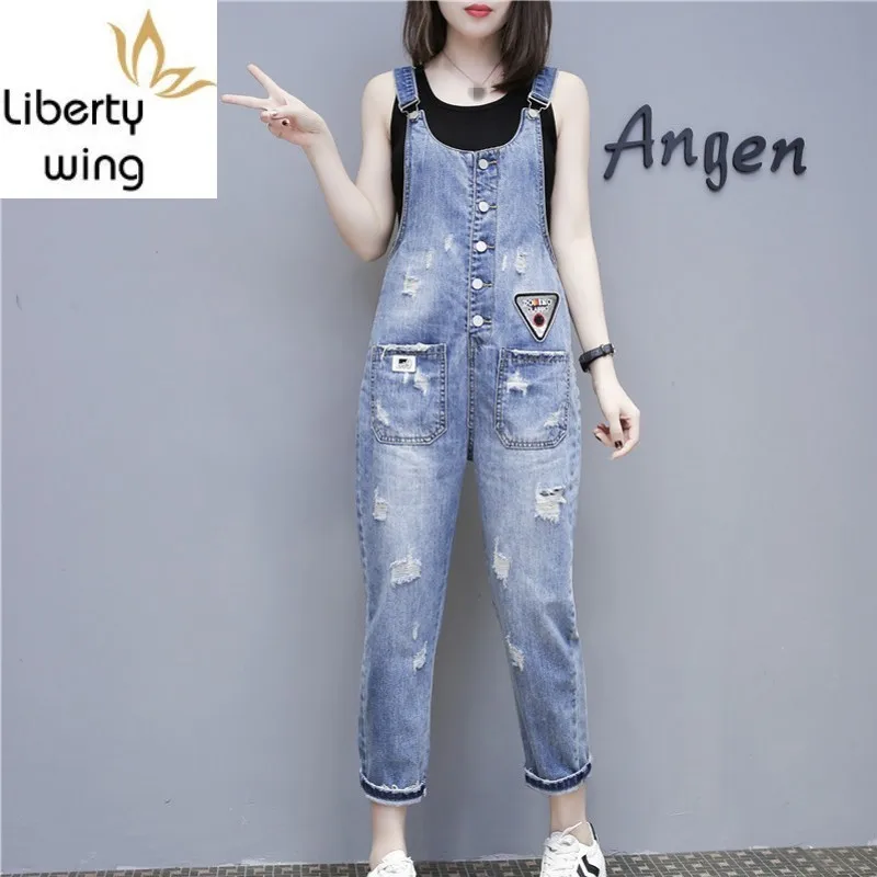 spring-fashion-new-straps-jumpsuit-women-preppy-style-ripped-hole-loose-denim-overalls-casual-high-waist-playsuits-rompers-jeans