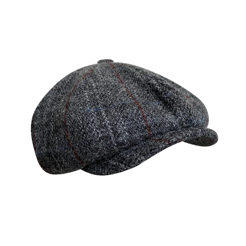 Reine Wolle Männer Britischen Maler Hüte Mode Wolle Zeitungs Hüte Männer Grau Grid Flache Kappen Frauen Herbst Winter Hüte casquette BLM314 – Detail 2