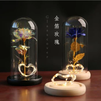 

Rose Beauty And Beast Eternal Flower Rose In Flask Wedding Decoration Artificial Flowers In Glass Cover For Valentine's Day Gift
