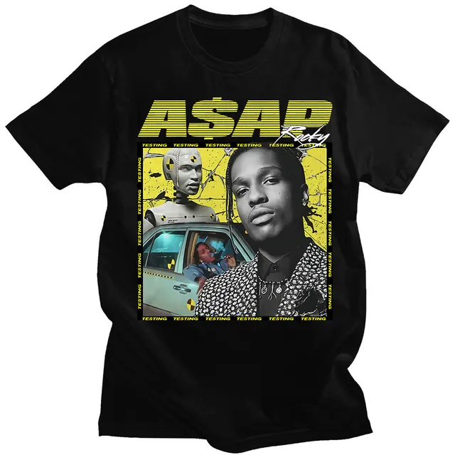 Hot Sale ASAP Rocky Portrait Graphic Aesthetics T-shirts Hip Hop Cotton Short Sleeve Loose Couple T-Shirt Casual Harajuku Tshirt Black 12
