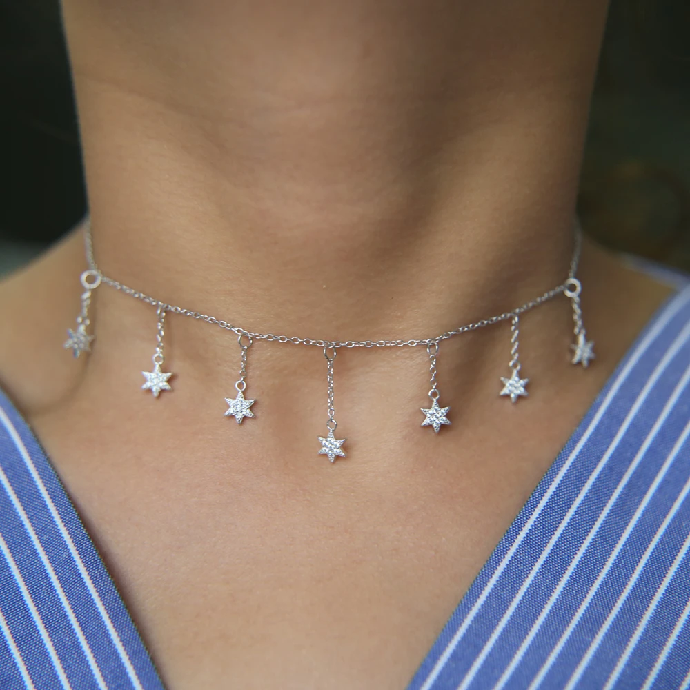 tassel star charm necklace chain 33+7cm sea star summer beach elegant lady women 925 sterling silver necklaces jewelry