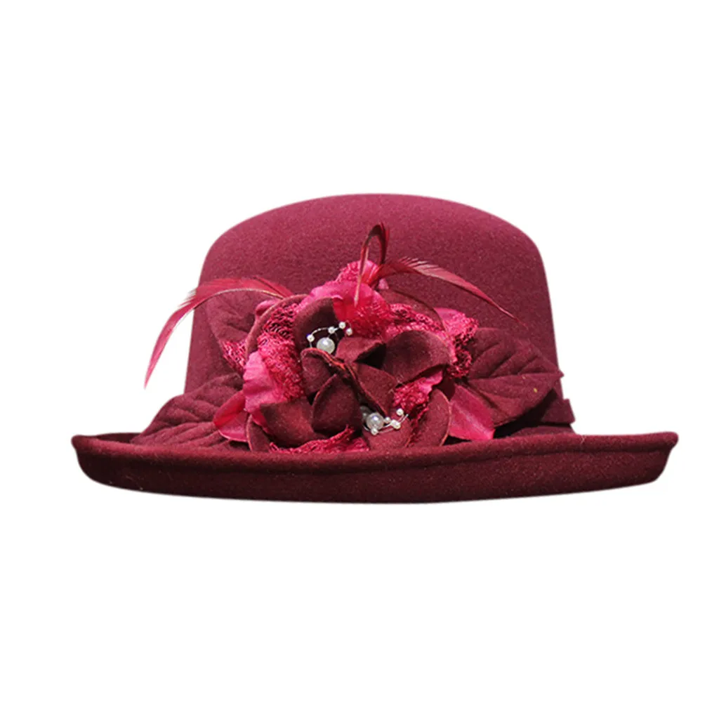 Подарок матери, Дамская осенняя и зимняя модная шерстяная накидка, женские вечерние головные уборы высшего класса, шерсть, фетровая шапка# p3 - Цвет: Wine Red