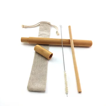 

Natural Bamboo Drinking Straw Biodegradable Reusable Wood Cocktail Straws Tableware with Cleaning Brush