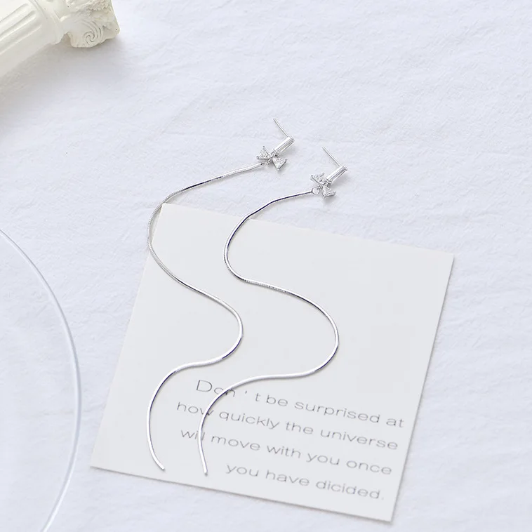 

bow long tassel earrings woman 100% 925 Sterling silver Jewelry fashion Hypoallergenic Stud earrings for women gift