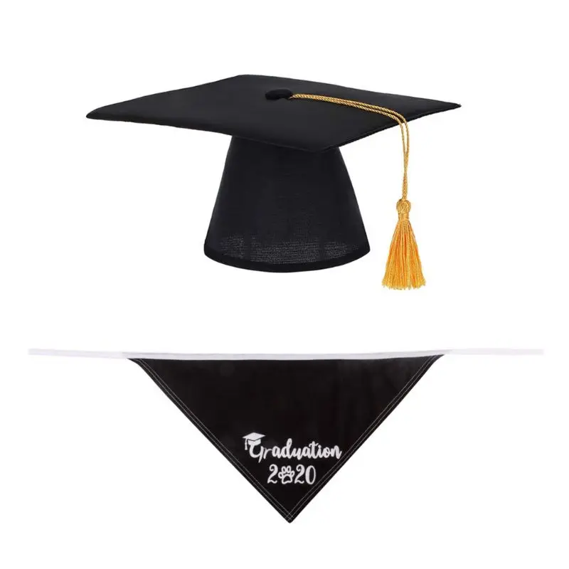 

2 Pcs Set Pet Graduation Cap Dog Decoration Photography Party Cosplay Hat with Yellow Tessel and Triangle Scarf Pet Grad Cap for