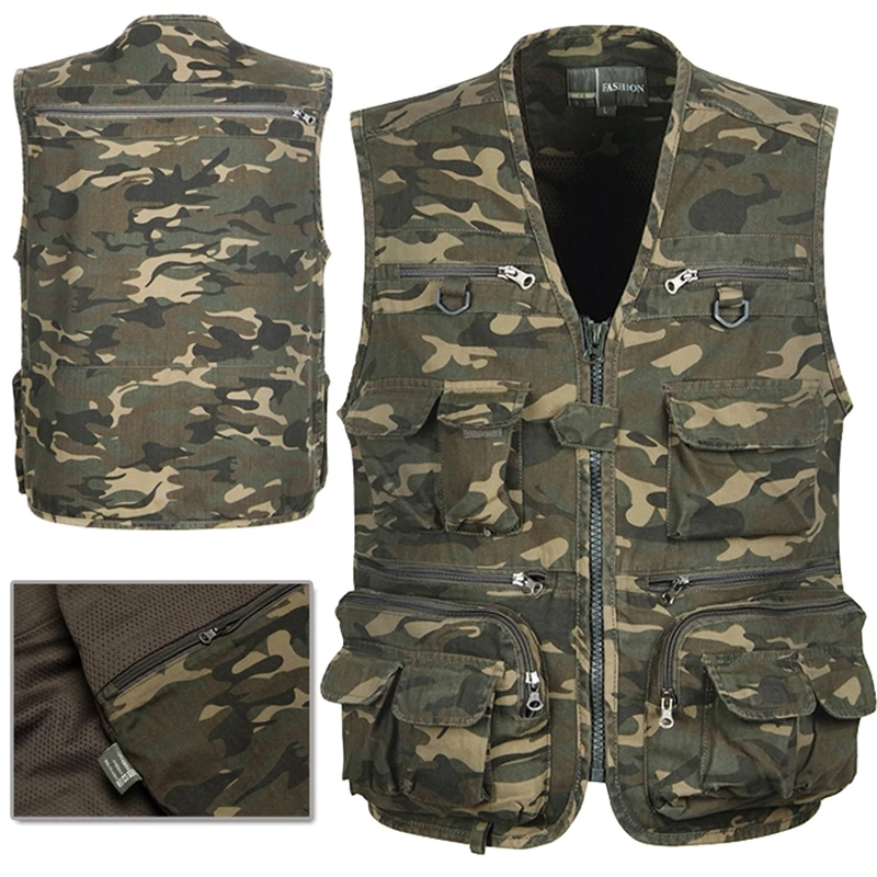

Men Camouflage Fishing Hunting Vest Cargo Outdoor Game Outwear Waistcoat Multi-Pocket Photography Recreational Fishing Vest