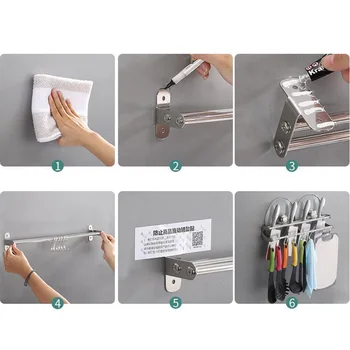 

Kitchen Cupboard Wall Mounted 6Hooks Tools Utensil Holder Hanging Rail Rack Bronze Hangers For Clothes Keys Hat Towel Robe Bat