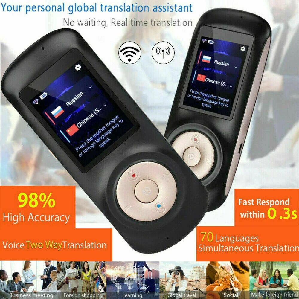 

T2S Smart Voice Translator Real Time 82 Multi-Language Portable Touch Screen Black WIFI Instant Voice Speech Business Translator