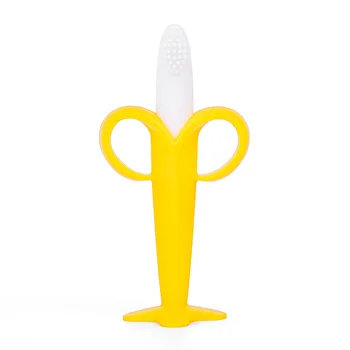 

Baby Silicone Training Toothbrush BPA Free Banana Shape Safe Toddle Teether Chew Toys Teething Ring Gift For Infant Baby Chewing