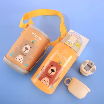 

Non Slip Smart Thermo Temperature Display Stainless Steel Intelligent Children Water Bottle Straw With Strap Kids Gift Cover Cap
