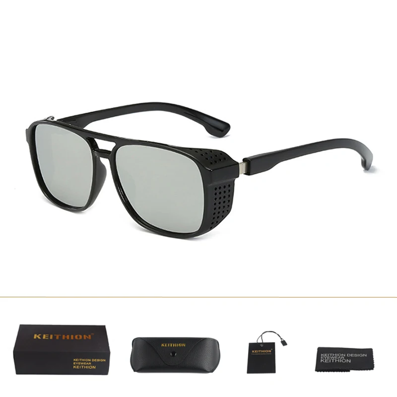 KEITHION брендовые зеркальные линзы стимпанк Солнцезащитные очки новые винтажные Ретро солнцезащитные очки мужские круглые стимпанк кибер очки для мужчин/женщин - Цвет линз: Silver