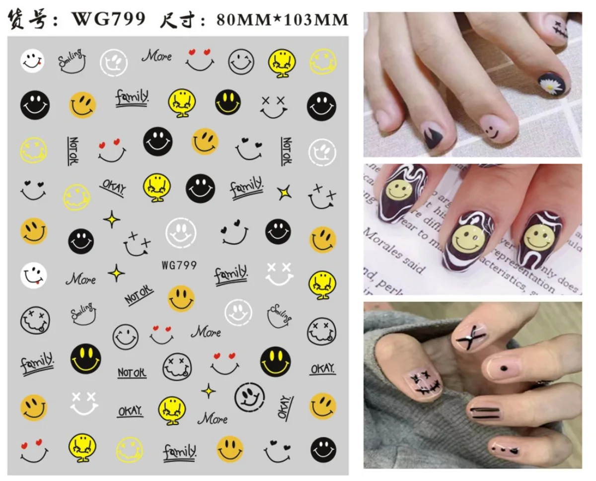 

3D Stickers Nail Decals for Nails Smiley Face Manicure Japanese Design Diy Happy Accessories Hot Sales Sunflower Smile Nail Art