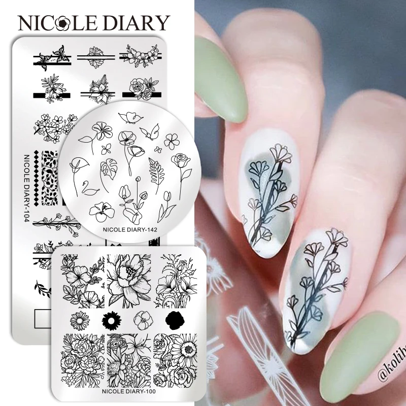 Штамповочные пластины NICOLE DIARY для ногтей Цветочные листья кленовый зеркальный