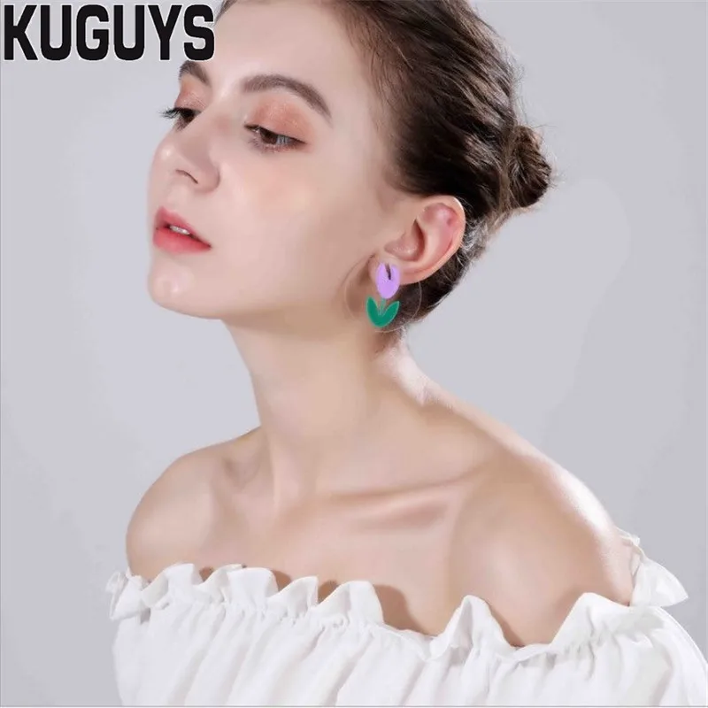 KUGUYS цветы Тюльпан серьги для женщин Акриловые круглые прозрачные