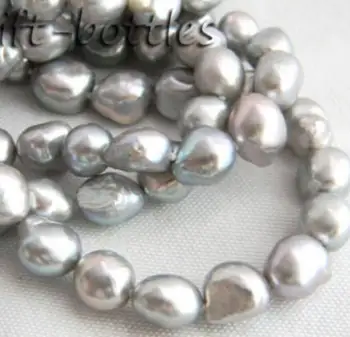 

Free Shipping natural 3Strands 18'' 8-9mm Gray Baroque Freshwater Pearl Necklace