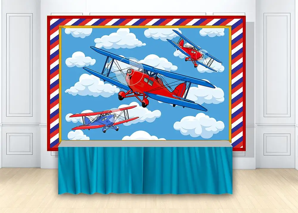 

adventure Theme birthday party Backdrop cartoon airplane vintage stamp Banner Background Photo Booth studio Prop wall Decoration