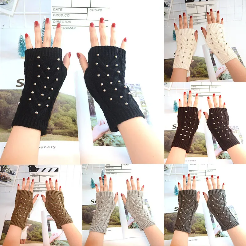 

Korean Version Cold Protection Arm Cover Warmth Short Knitted Half Finger Solid Color Sleeve Protection Woolen Gloves Triangle