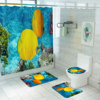 

4PCS Bathroom Carpet and Shower Curtain Mat Set Anti Slip Mat for Bathroom Microfiber Foot Mat Non-slip Toilet Seat Cover Mat