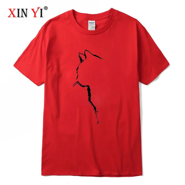 XINYI Men's T-shirt Top Quality 100% cotton short sleeve cool cat print casual loose men t shirt o-neck t-shirt men tee shirts Red-2018312