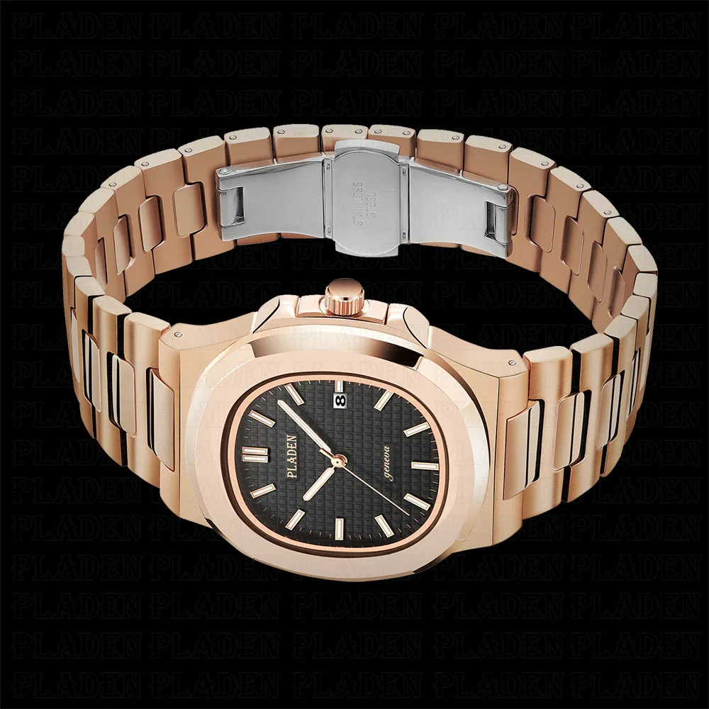 PLADEN Бизнес наручные часы для мужчин s 316l нержавеющая сталь Розовое золото часы для мужчин часы Дата светящиеся аналоговые Geneva часы подарок# PL1021