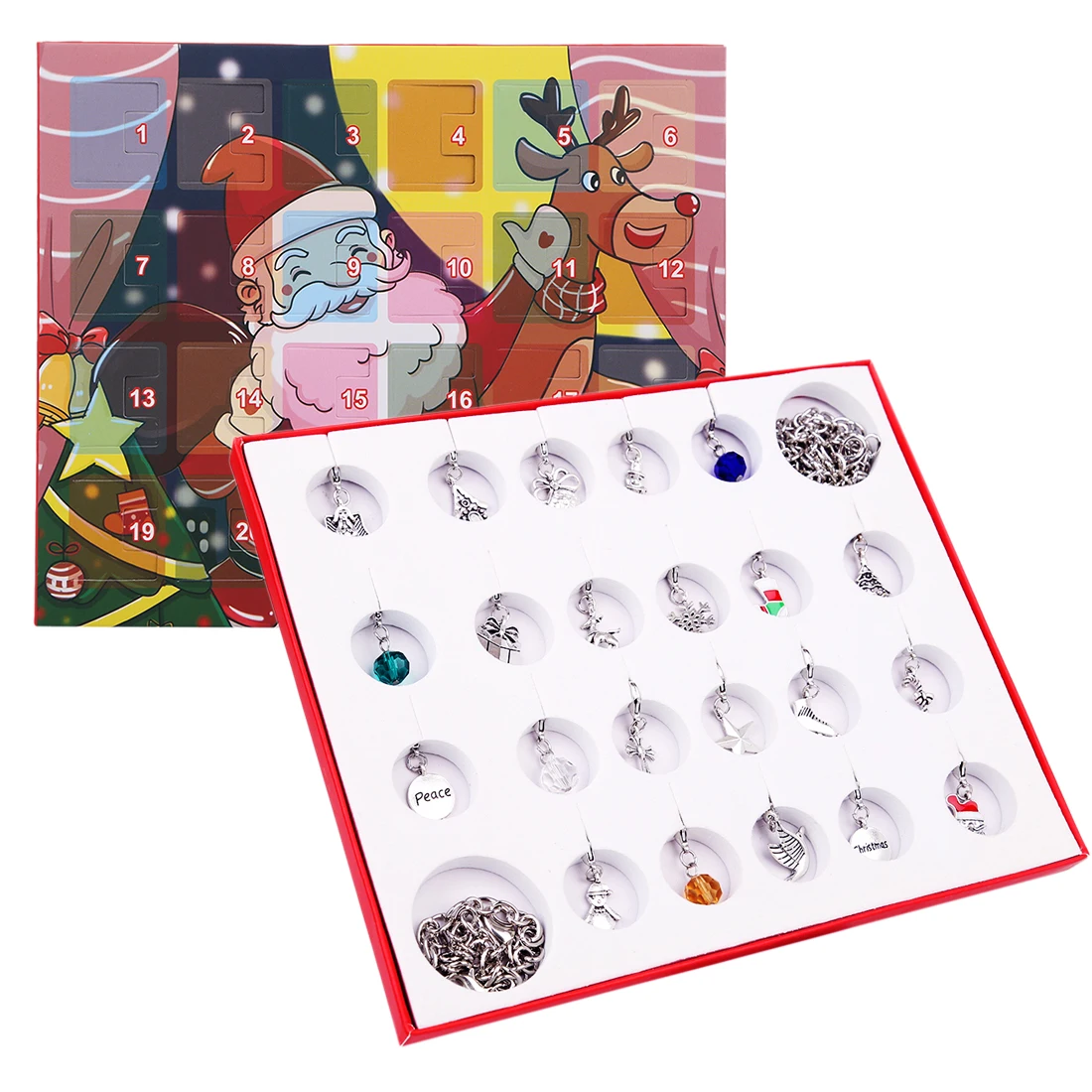 10 видов Рождественский календарь Подарочная коробка DIY Merry Christmas Advent календарь Подвески с 24 маленькими аксессуарами для домашнего декора