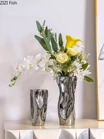 Ceramic Vase Silver Flower Vase Mirror Surface Warped Abstract Flower Arrangement Ceramic Bottle Home Decoration Ornaments 1