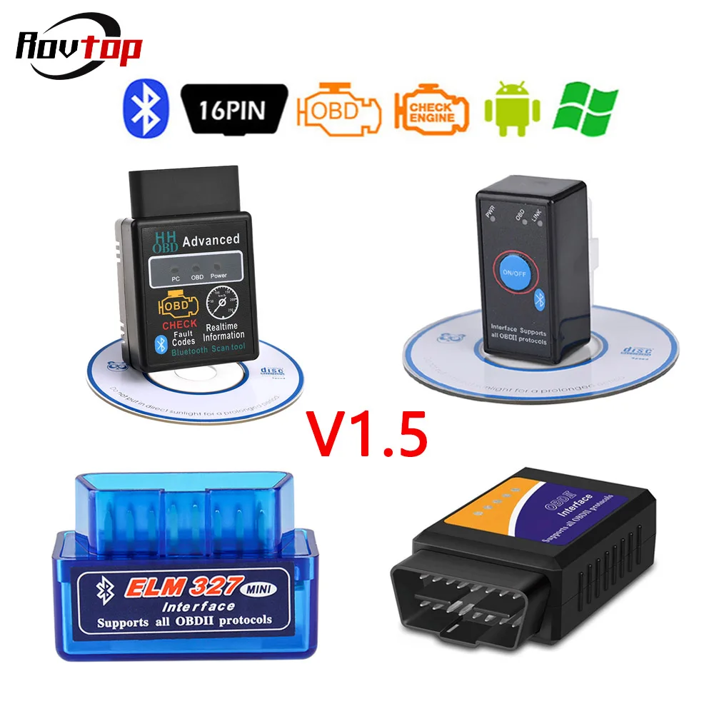 Считыватель кодов Rovtop ELM327 V1.5 Bluetooth OBD2 OBDII инструменты для диагностики автомобиля