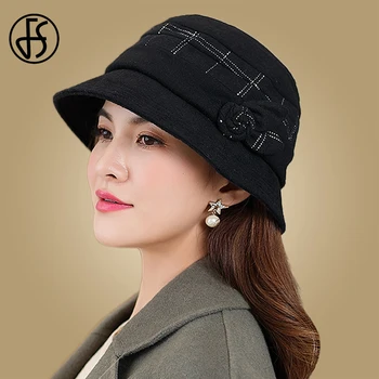 

FS Elegant Women Cloche Hat Winter Autumn Wool Felt Bucket Hats for Ladies Black Church Derby Party Fashion Hats Adjustable Size