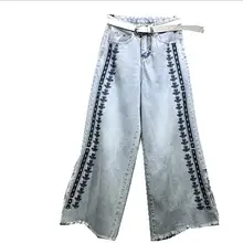 Новинка осени, женские брюки для отдыха, с надписями, с высокой талией, с дырками, для стирки, широкие, джинсовые штаны, большой размер