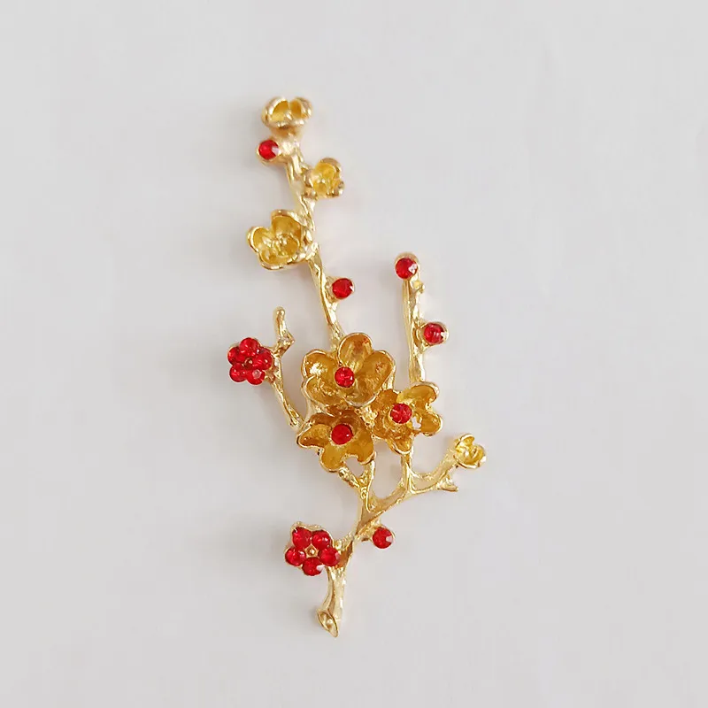 

5PCS 30*65mm Metal Alloy Red Crystal Rhinestone Flowers Branch Connectors For Bridal Headwear Accessories DIY Decoration