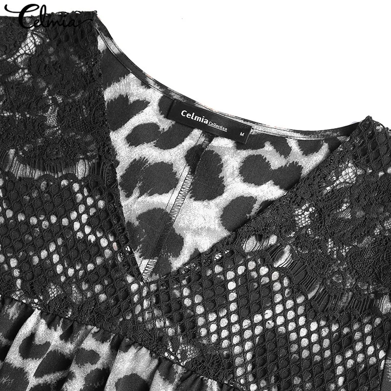 Женское длинное Макси платье, богемное леопардовое пляжное платье с коротким рукавом, повседневные кружевные плиссированные вечерние платья 5XL