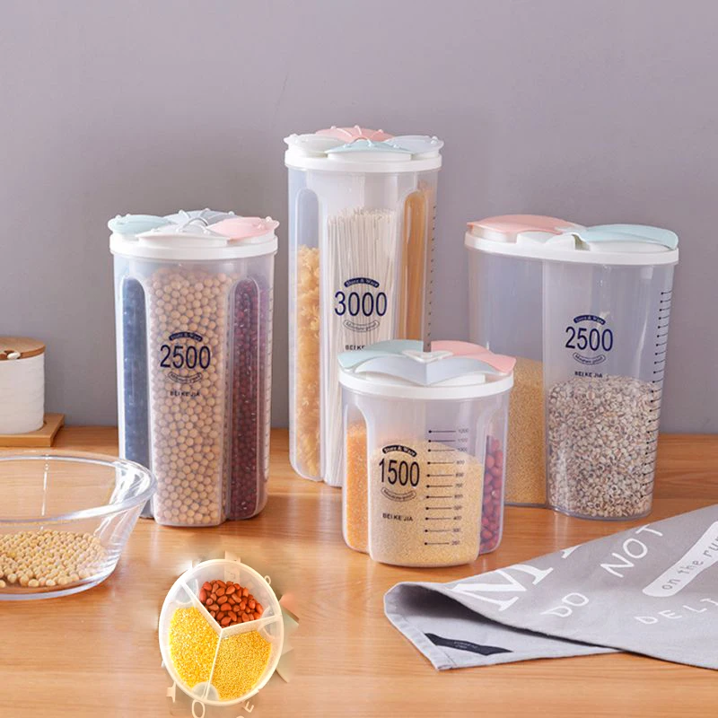 Kitchen Multigrain Storage Tank Sealed Box Compartment Transparent Plastic Food Cans | Дом и сад