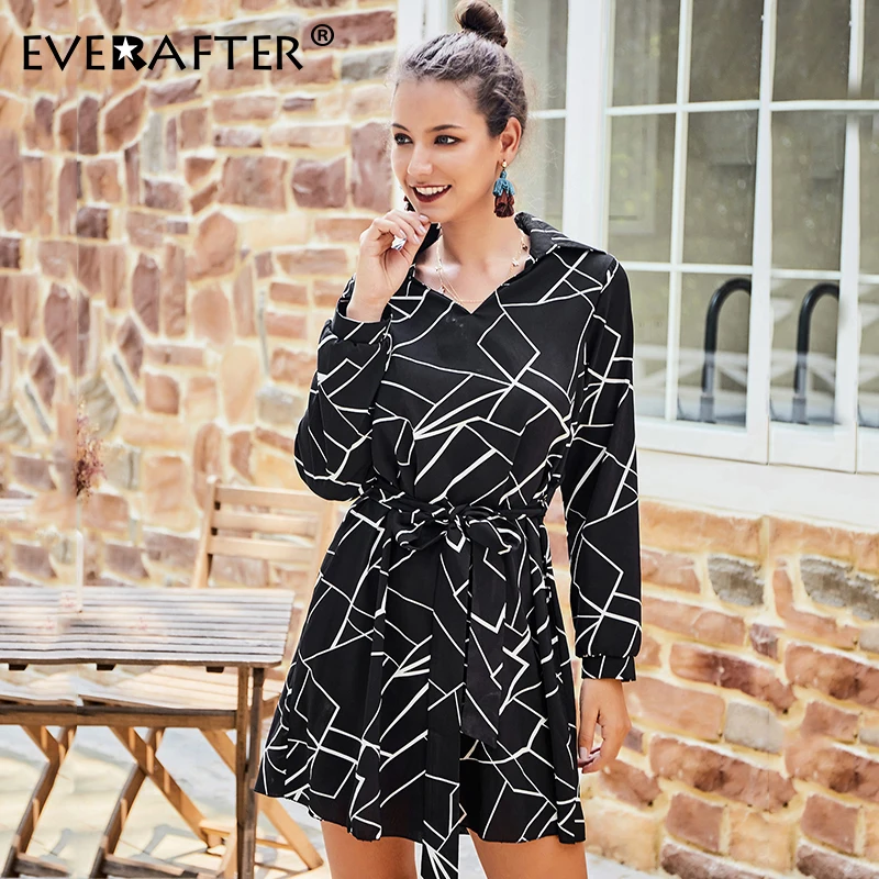 EVERAFTER/элегантное женское платье в полоску с отложным воротником Повседневные