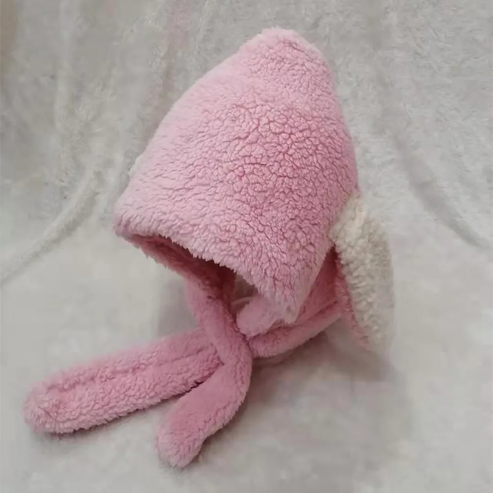Baby Hats Cute Toddler Children for Boy Girls Cute Puppy Ear Scarf Pullover Cap Woolen Scarves Caps Winter Warm Cap Lamb Hats - Цвет: pink