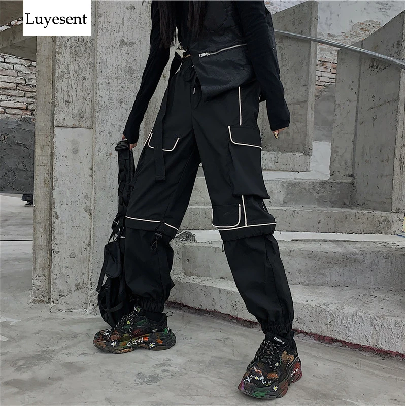 black reflective cargo pants