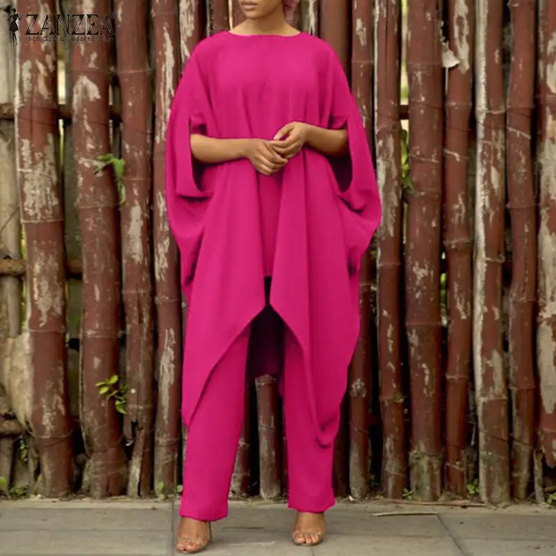 

Комплект ZANZEA женский винтажный свободного покроя, офисная блузка с заниженной талией, однотонные длинные брюки с эластичным поясом, компле...