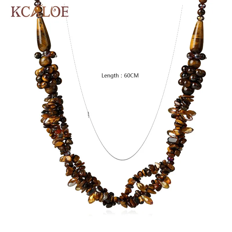 KCALOE Tiger Eye Stone Necklaces Irregular Semi-Precious Stones Natural Crystal Necklace For Women Handmade Fine Jewelry Colar