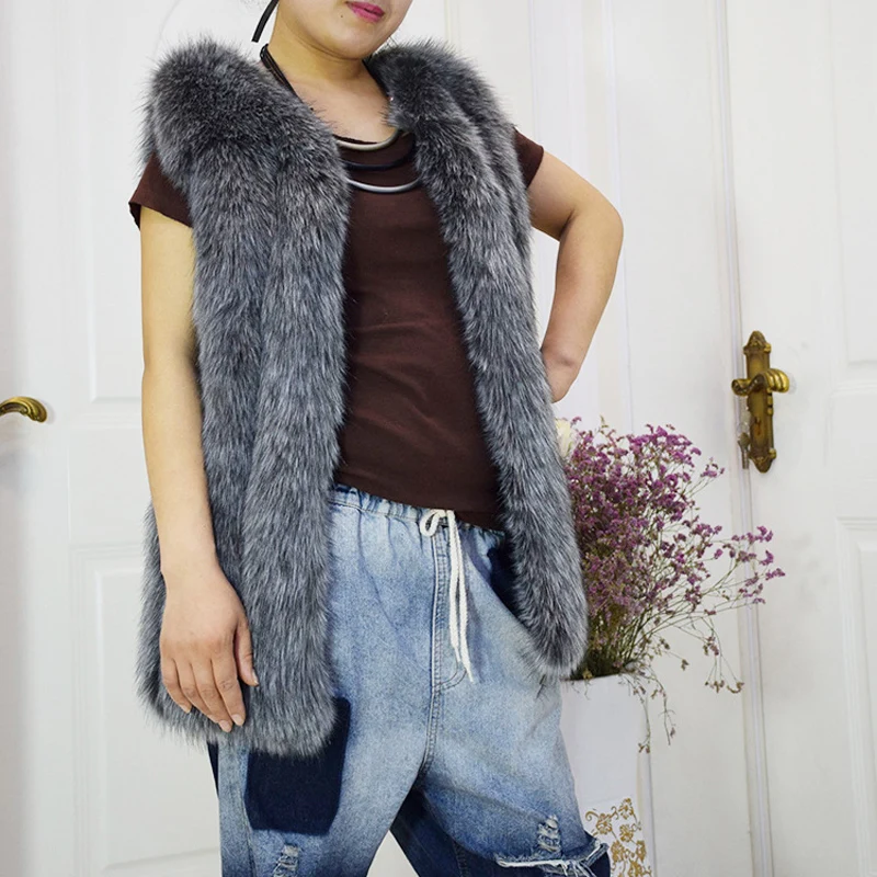 Осень и зима Женская Новая мода имитация женский меховой жилет Slim Fit длинный участок искусственный жилет на лисьем меху S/3XL D530