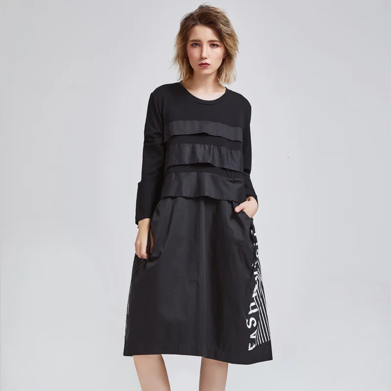 

[LANMREM] 2019 autumn and winter new products Fashion solid color stitching plus fertilizer to increase the dress female PA278