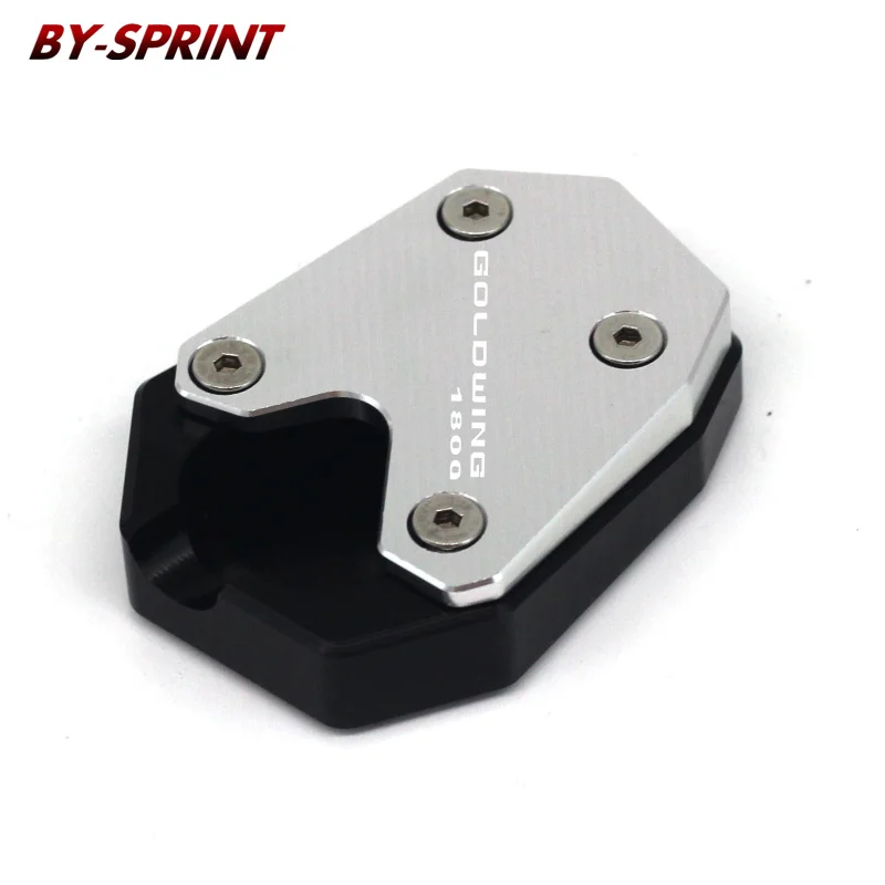 Silver Мотоцикл CNC Kickstand увеличитель боковой стойки пластина для Honda Goldwing 1800 GL1800- с логотипом - Цвет: Silver