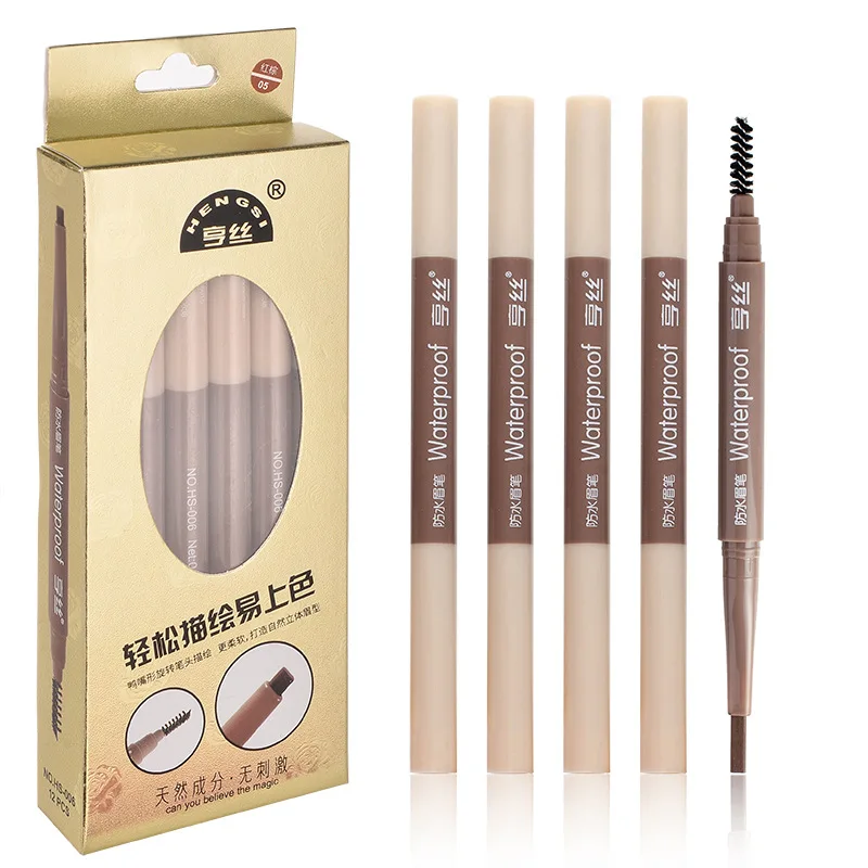 

Makeup double head with eyebrow brush automatically rotate eyebrow pencil waterproof and sweatproof makeup eyebrow pencil