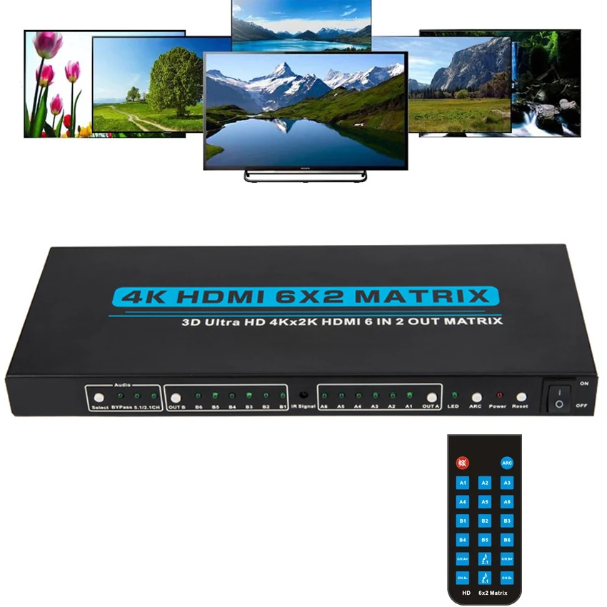 6x2 HDMI Matrix 4k 6 IN 2 OUT Switch Splitter 4x2 2x2 Video Converter for PS4 Camera DVD PC To Dual Display TV Monitor | Электроника