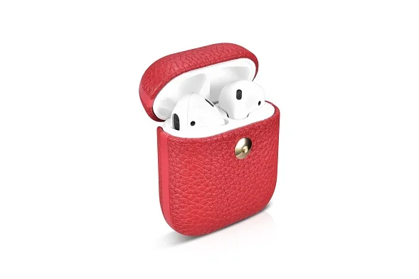 Красный Чехол из натуральной кожи для AirPods 2 Bluetooth беспроводной чехол для наушников Роскошный чехол для Apple AirPods 1 2 защитный чехол - Цвет: Красный
